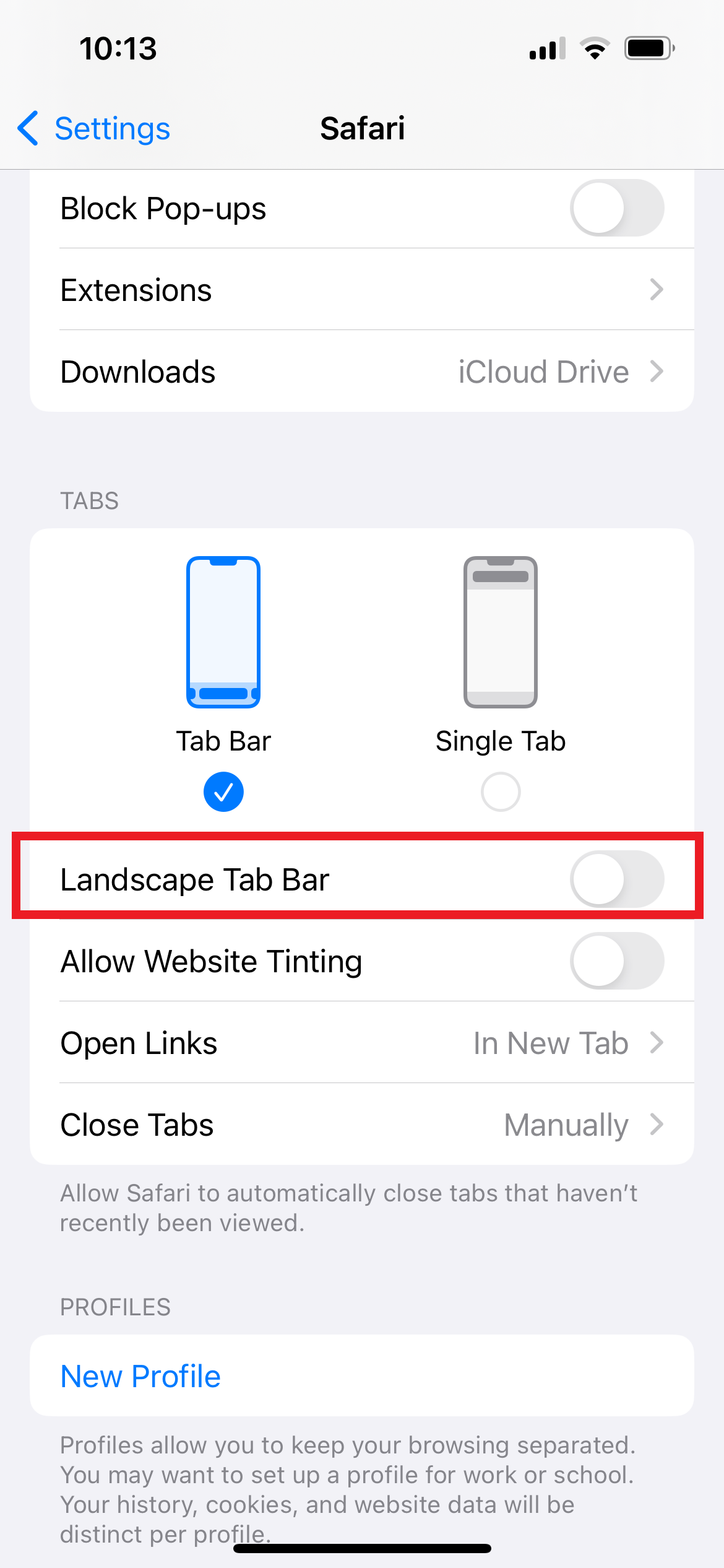 Turn off 'Landscape Tab Bar' in the iPhone settings screen.